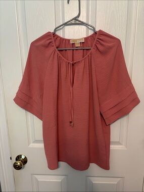 MICHAEL Michael Kors Rose-Terracotta Tie-Neck Peasant Blouse